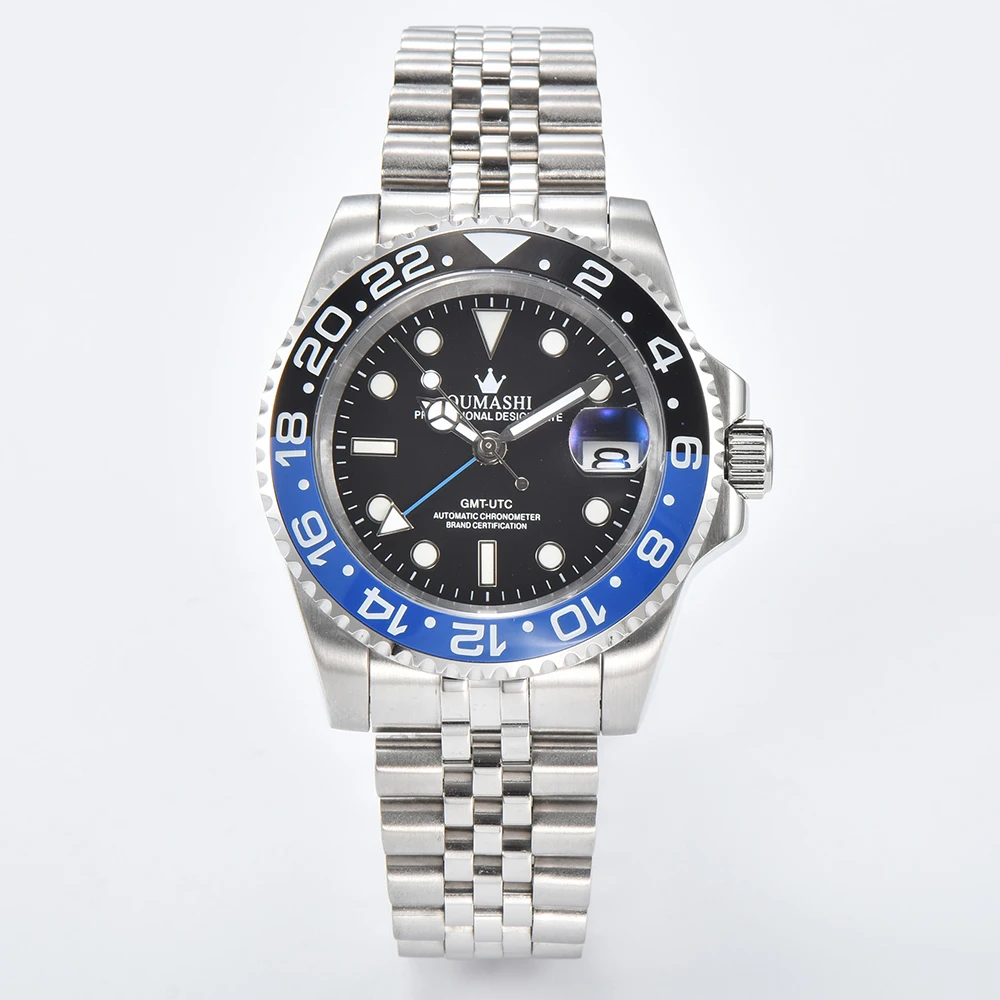 Customized logo 40mm Luxury NH34 GMT automatic movement Mechanical Automatic Watch Sapphire  Stainless Steel Waterproof W