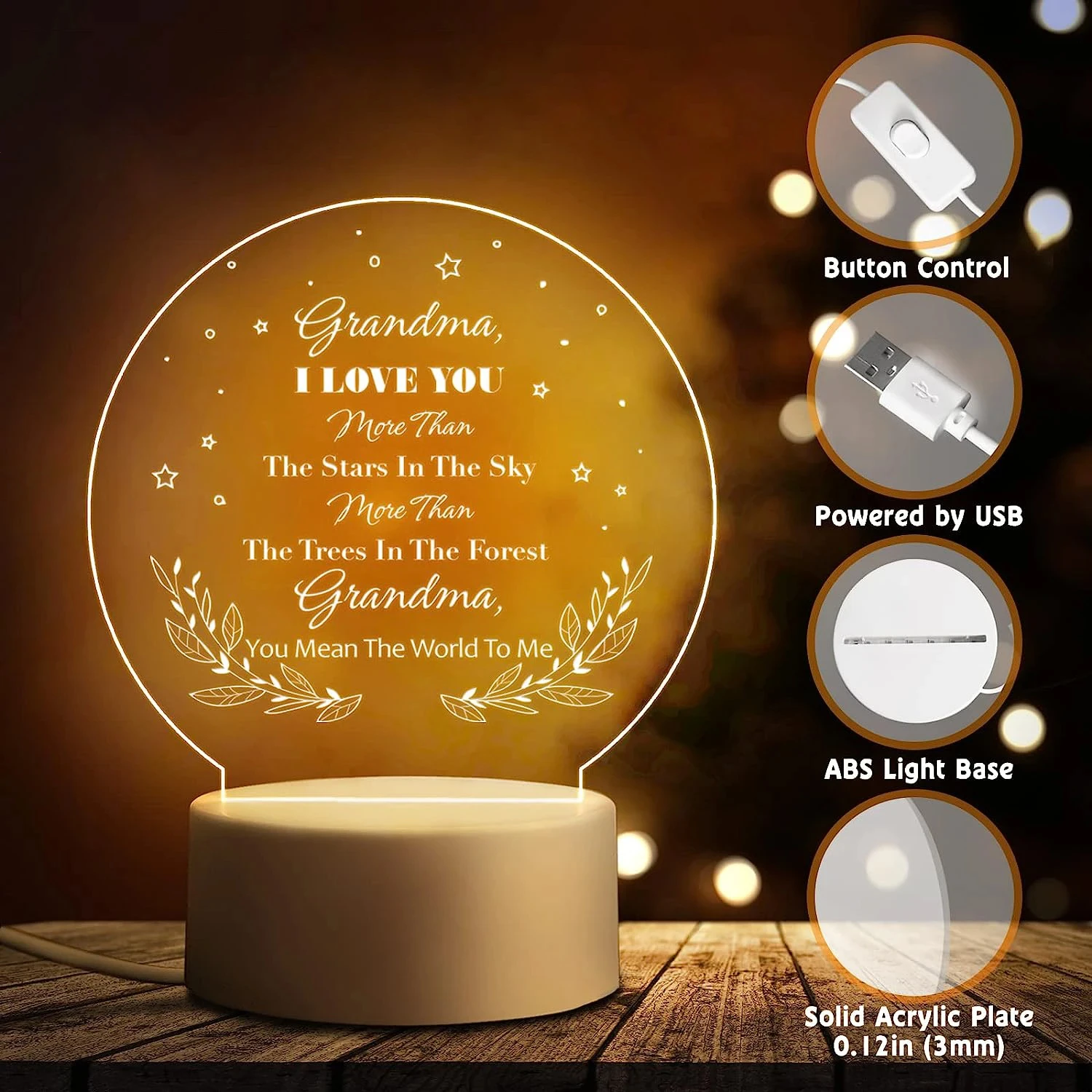 New Engraved Night Light, Grandma Gifts From Granddaughter Grandson, Grandma Christmas Birthday Gifts, Gifts  Grandma Grandmothe