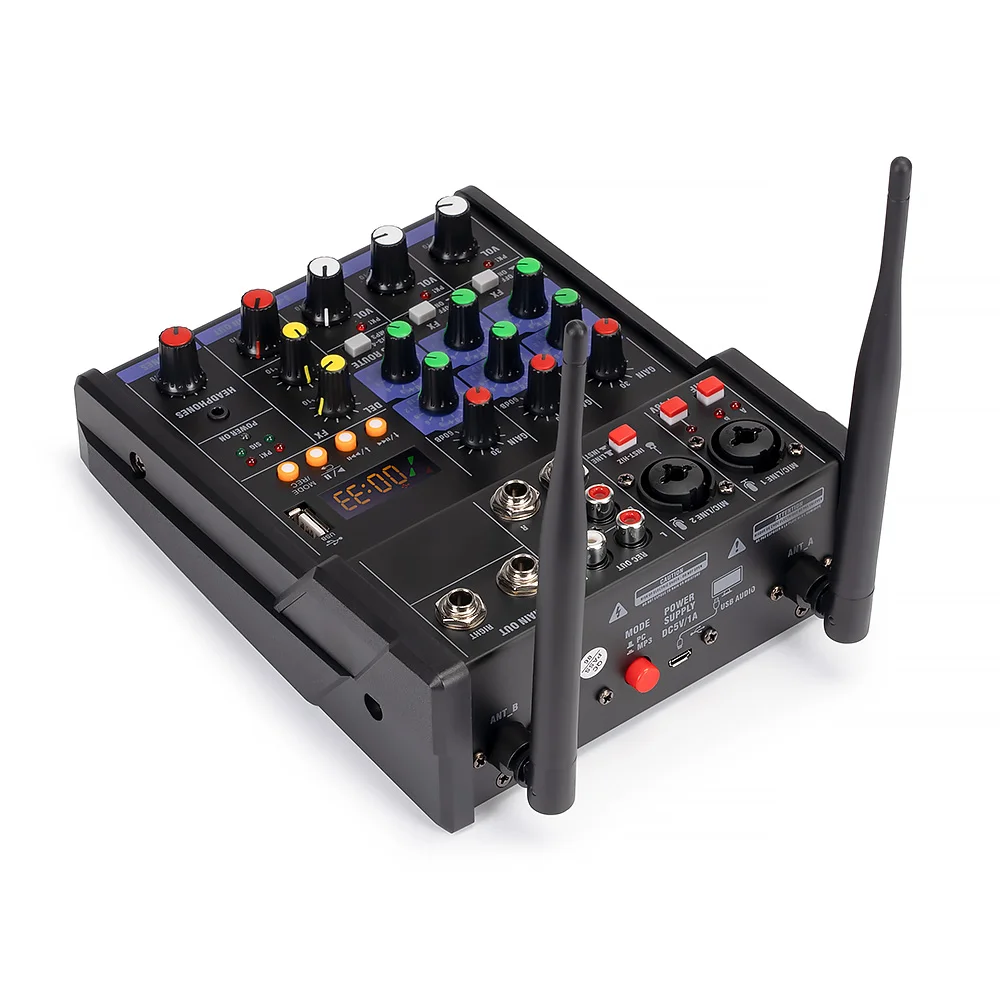 

Wireless Sound Mixing Console with 5.0 Wireless Record 4 Channels Audio Mixer for Stage Performance Family K Songs