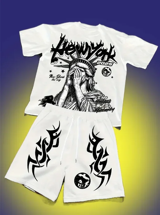 

Лето 2025 г., новая уличная мода, простой 3D узор с принтом, мягкий, удобный, дышащий, молодежный и энергичный молодежный комплект