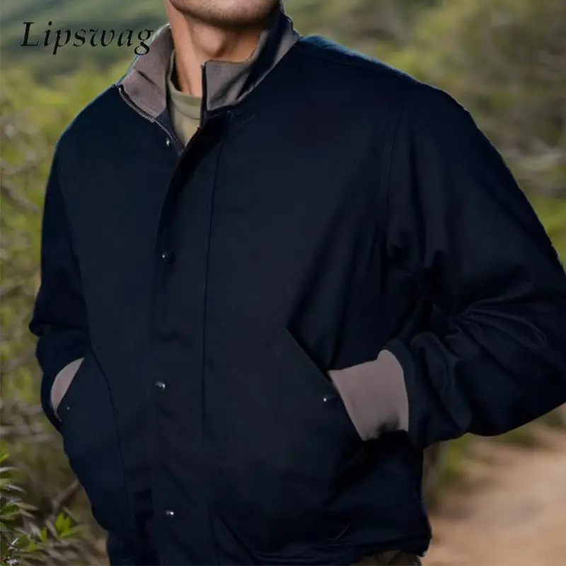 

Стильные мужские куртки в стиле пэчворк, весенне-осенние винтажные куртки на пуговицах с воротником-стойкой, повседневная свободная верхняя одежда для мужчин