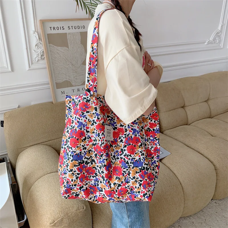 Large Capacity Shoulder Bag Fashion Vintage Floral Canvas Fabric Shopping Bags Handbags Book Bag Ladies Casual
