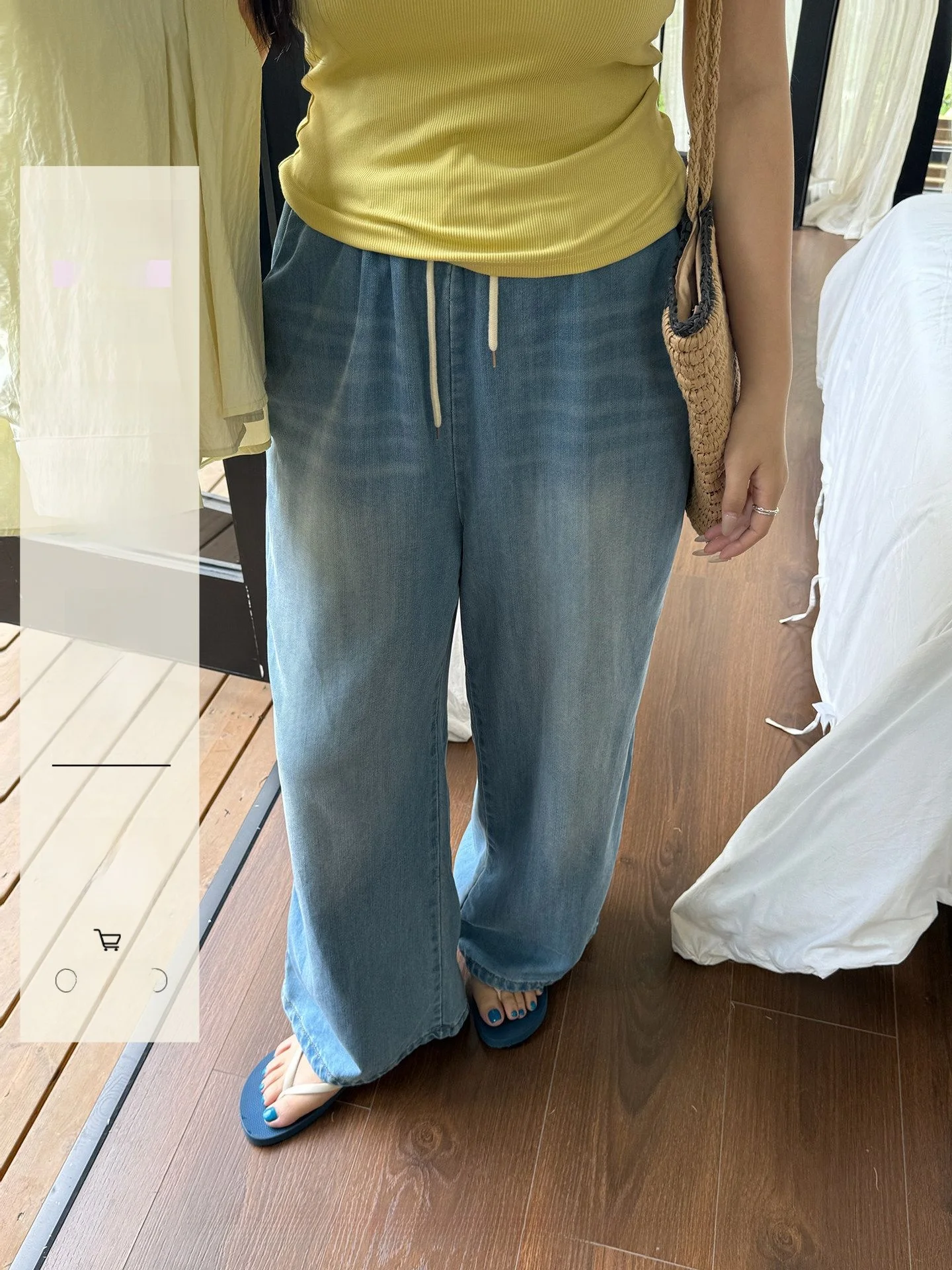 

NINI ONE plus Size Soft Denim Casual Pants Elastic Waist Versatile Slimming Washed Pure Color Spring Summer Women's Jeans