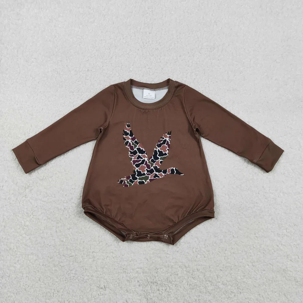 

Wholesale Kids Long Sleeve Romper Camo Duck Brown Print Baby Spring Fall Romper