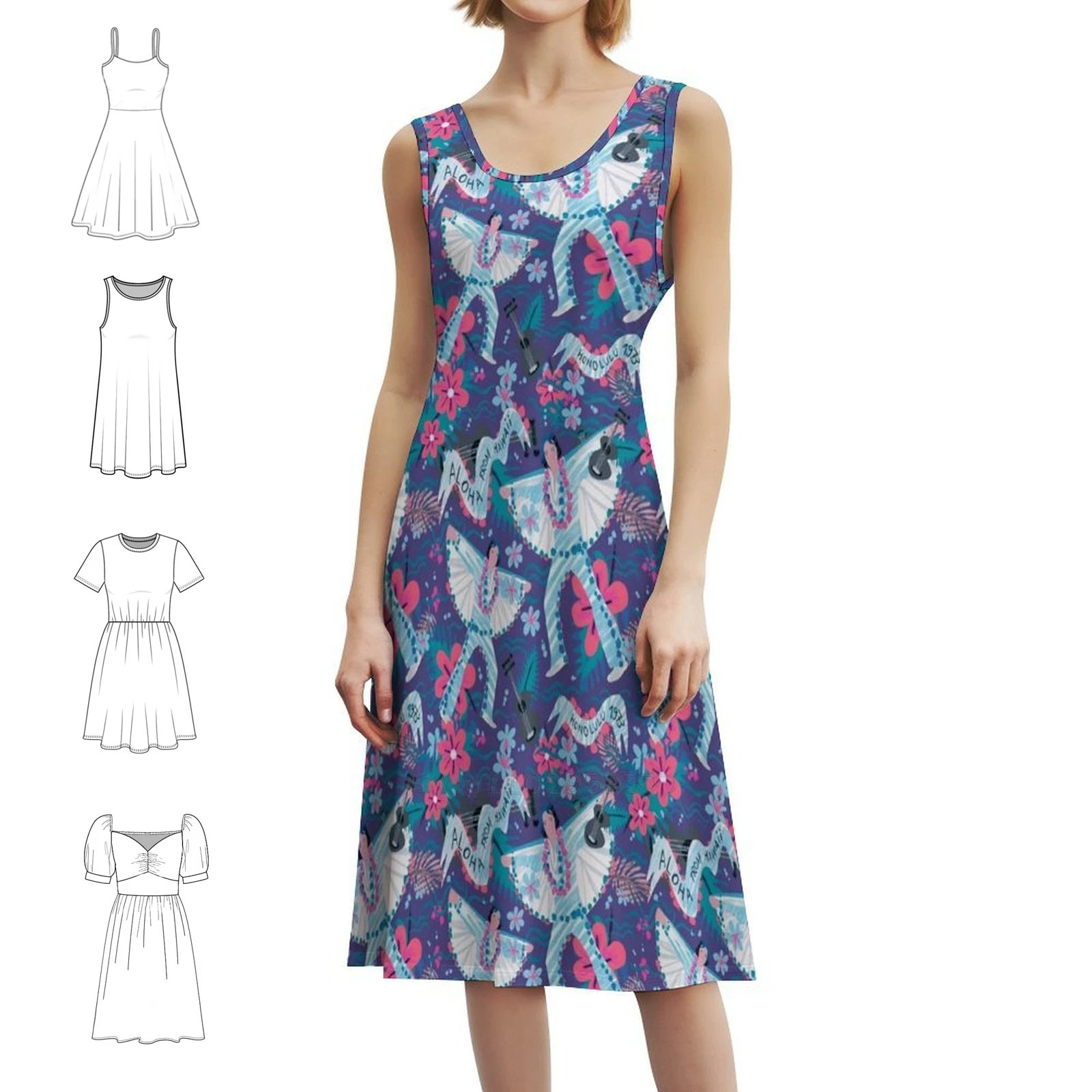 4 فستان على شكل قلب أنيق للحفلات الصيفية للنساء فساتين القيثارة الاستوائية من الفيس هاواي