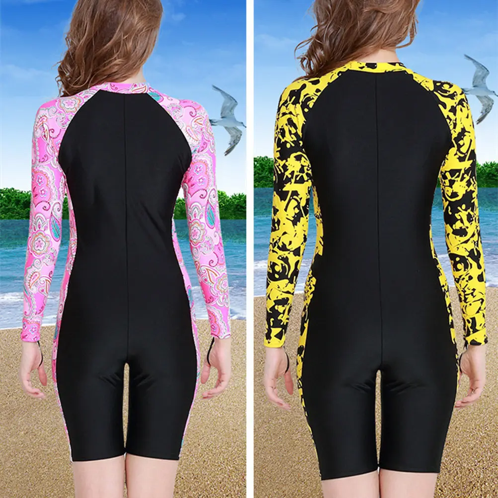 women-diving-sets-warm-wetsuit-long-sleeve-sun-protection-swimwear-yellow-floral-breast-pad-size-l-lightweight-breathable