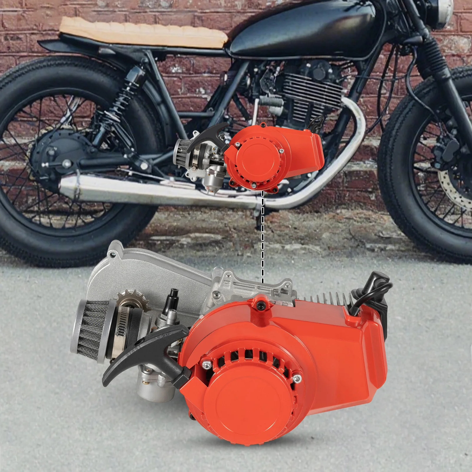 

Двигатель 49 куб. см для квадроцикла, 2-тактный внедорожный двигатель 19 кВт 7000 об/мин для мини-мотоциклов, питбайков, картов