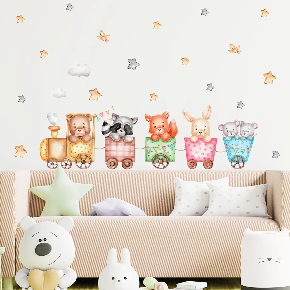 

Cute Animals on the Train Wall Sticker Interior Stickers Nursery Vinyl Children's Art Decals for Baby Kids Room Home Decoration