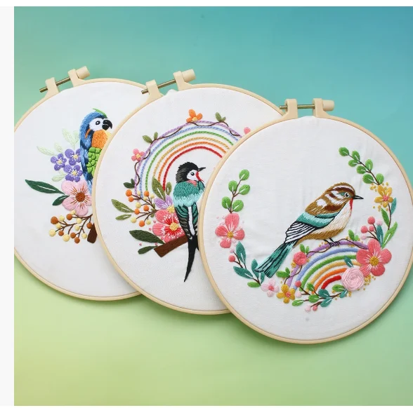 

DIY упаковка материалов для вышивания ручной работы в китайском стиле, цветок, птица, дерево, набор для вышивания сливы, игла и нить