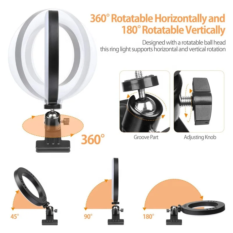 Illuminazione professionale per videoconferenze regolabile da 6 pollici Selfie Led Fotografia Anello luminoso per computer portatile Sorgente desktop