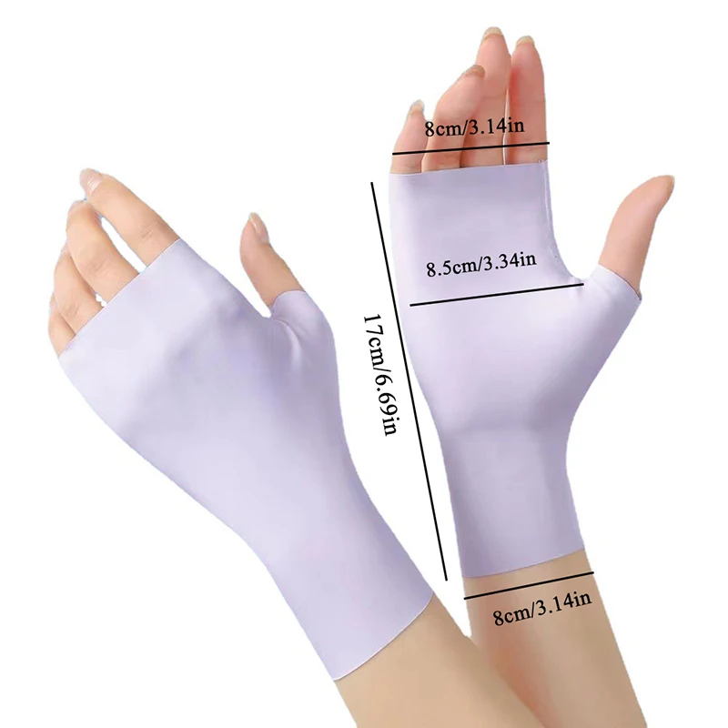 Summer Women\'s Cool Ice Silk Sun Protection Gloves Anti-UV Fingerless Gloves Half Fingers Sunscreen Breathable Driving Gloves