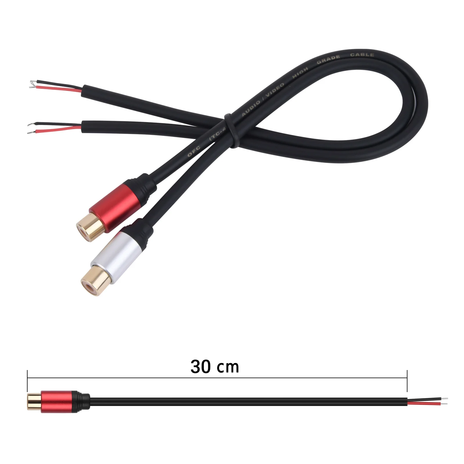 Speaker Wire RCA Female Plug Jack Connector to Bare Wire Open End Audio Cable for subwoofers, CD DVD, tuners, speakers Repair