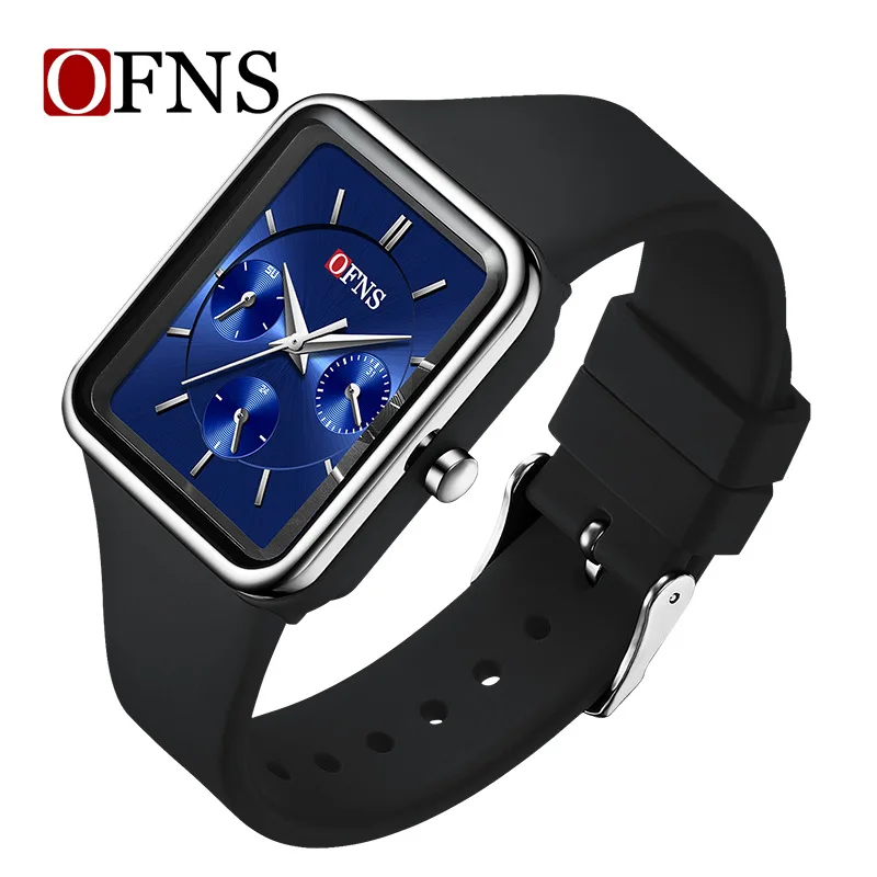OFNS 8035, кварцевые часы, квадратные модные многофункциональные спортивные водонепроницаемые часы с силиконовым ремешком для мужчин и женщин