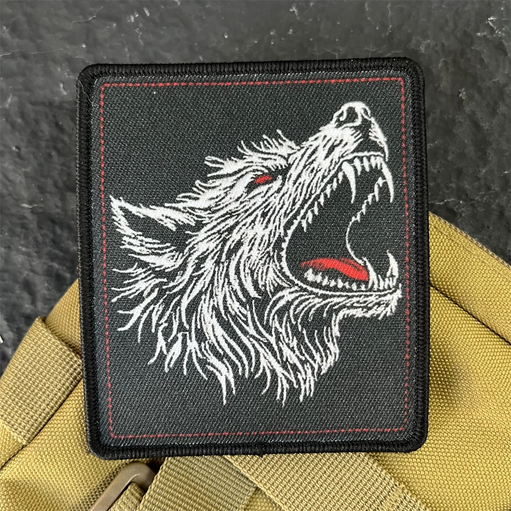 Howling Wolf Morale Tactical Patch Military Army Backpack Sticker Printed Hook and Loop Patches for Clothing