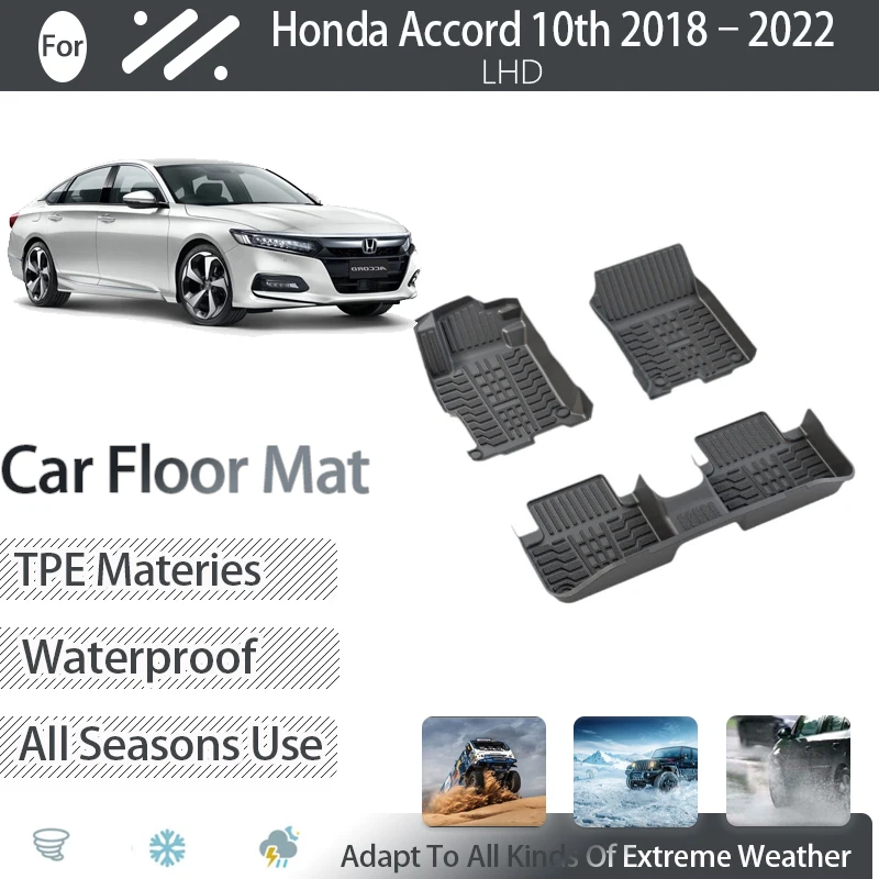 Car Floor Mats For Honda Accord 10th Gen MK10 CV 2018~2022 Hybrid Fuel Dirt-dirty Pads Foot Carpets Floor Cover Auto Accessories