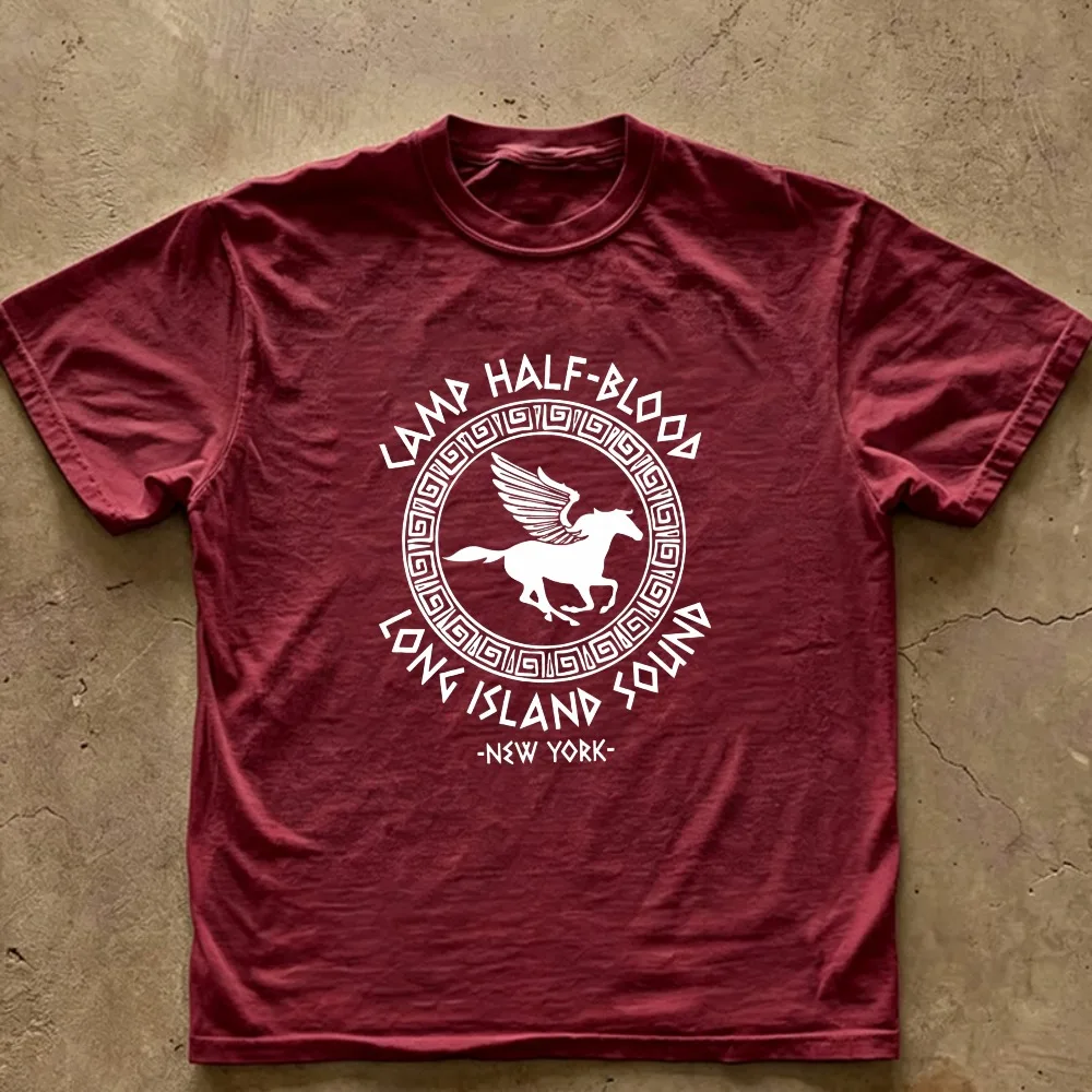 Camp Half‑Blood Long Island Sound New York Pegasus Circular Logo Graphic T‑Shirt Casual Cotton Percy Jackson Greek Mythology Tee