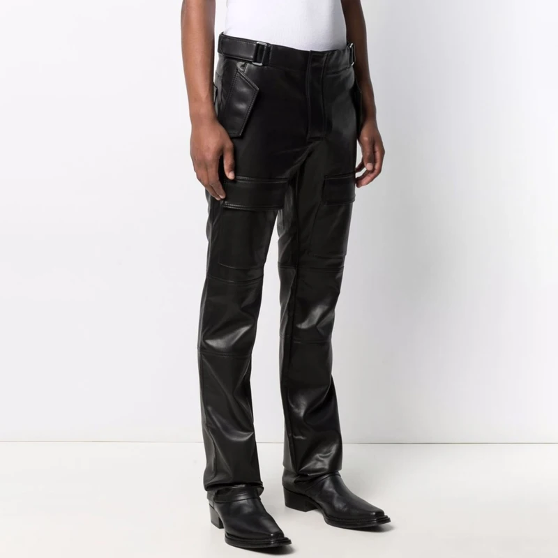 Classic Black Men's Genuine Leather Pants British Fashion 2024 Spring and Autumn New Customized Sheepskin Pants for Men