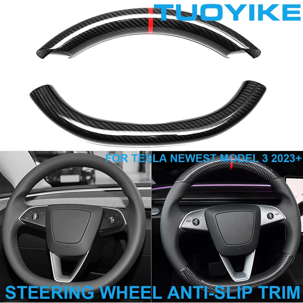 LHD RHD Car Styling Real Dry Carbon Fiber Steering Wheel Anti-slip Trim Cover Frame Decoration For Tesla Newest Model 3 2023+