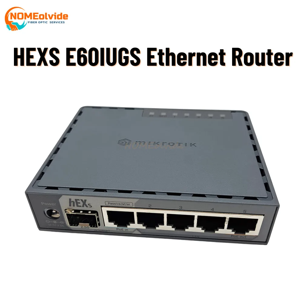 Mikrotik E60iUGS wired router featuring a 2.5G SFP port 5x Gigabit Ethernet, PoE out, USB, and a fast dual-core CPU
