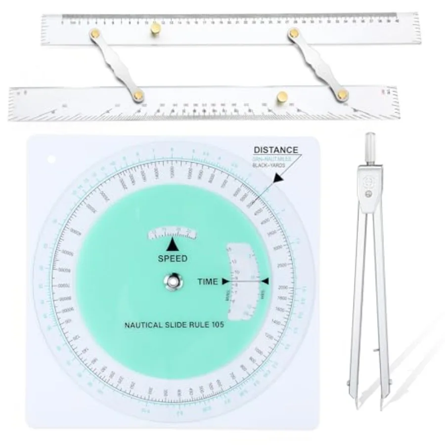 

3 Pcs Marine Navigation Kit Basic Navigation Set Include 18" Marine Parallel Ruler with Clear Scales 8" Diameter Nautical Plott