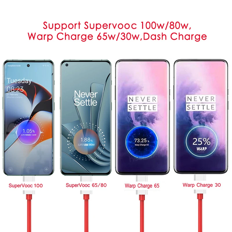 100 واط supervoc شاحن سريع USB ل Oneplus 13 12 11 10 برو 13r 12r Nord CE 2 3 4 Lite Ace 5 برو USB نوع C كابل الشحن السريع