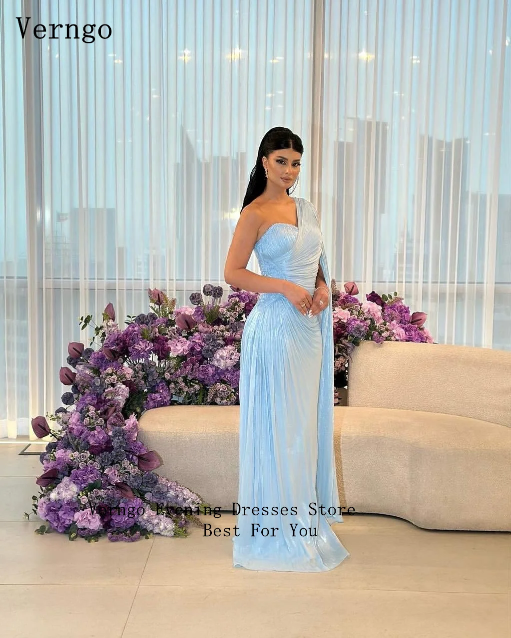 فستان سهرة أزرق لامع من Verngo بكتف واحد حورية البحر مناسبة رسمية أنيقة فساتين حفلات حورية البحر مخصصة #3