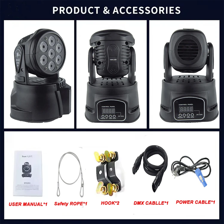 Mini lumière mobile Led, 7x10w, 4 en 1, DMXorgMove, RGBW