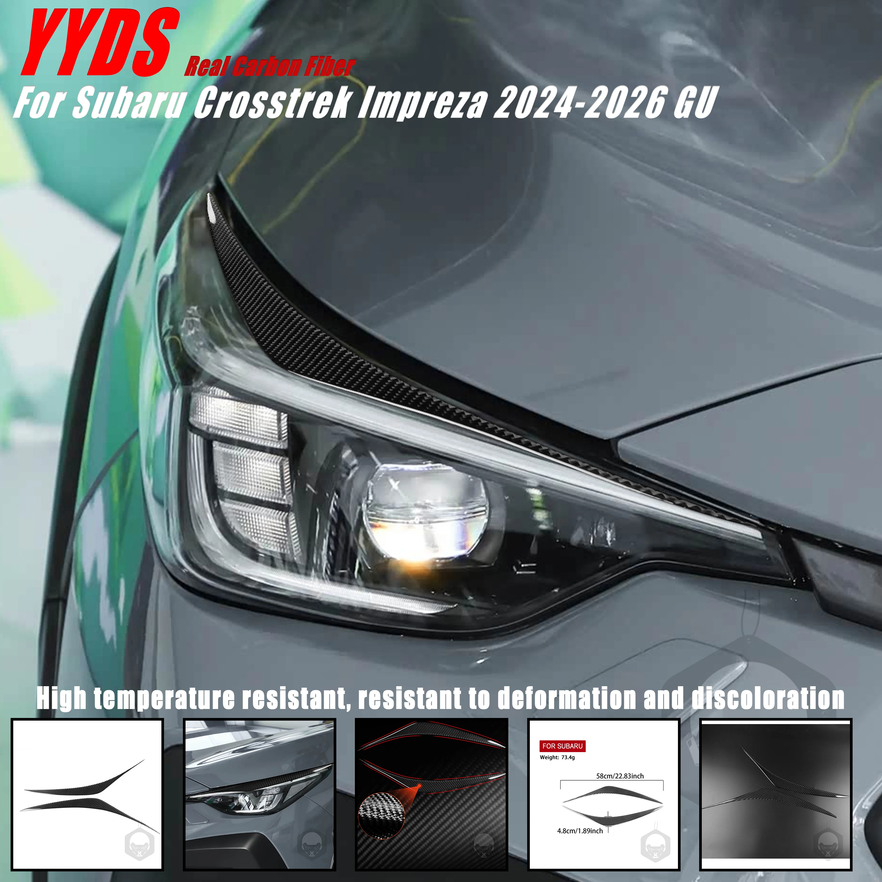 For Subaru Crosstrek Impreza 2024-2026 GU Real Soft Carbon Fiber Car Exterior Front Headlight Lamp Eyebrow Eye Lid Cover Trim