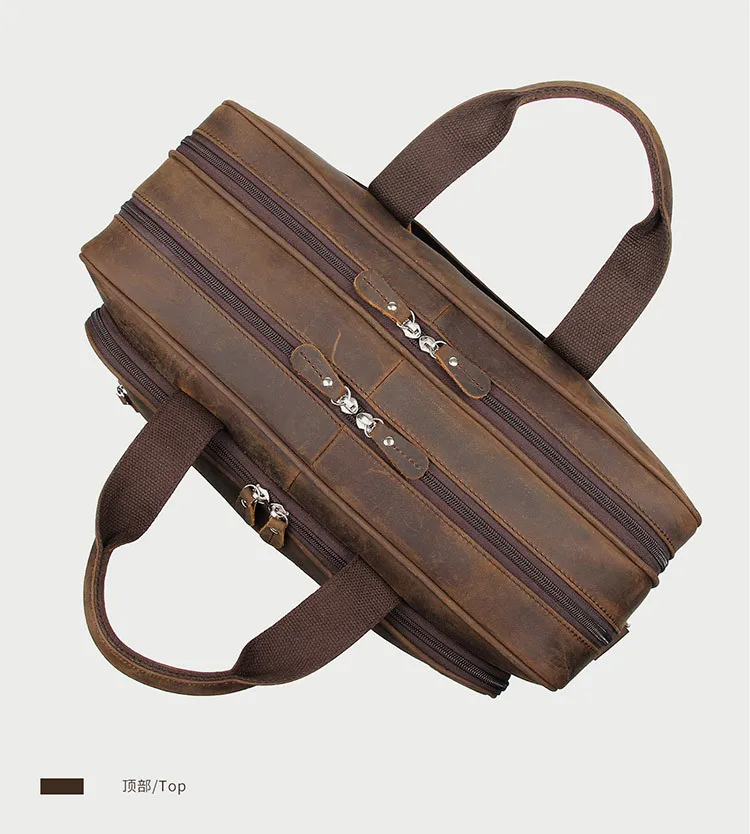 High Quality Genuine Leather Men Briefcase Business Bag Crazy Horse Leather Large 17'inch Laptop Bag Male Portfolio Office Case