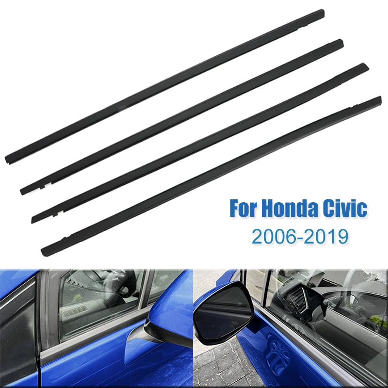 4PCS Car Window Glass Seals For Honda Civic 2006 - 2021 Window Seal Moulding Trim Weatherstrip Seal Belt Glasses Sealing Strips