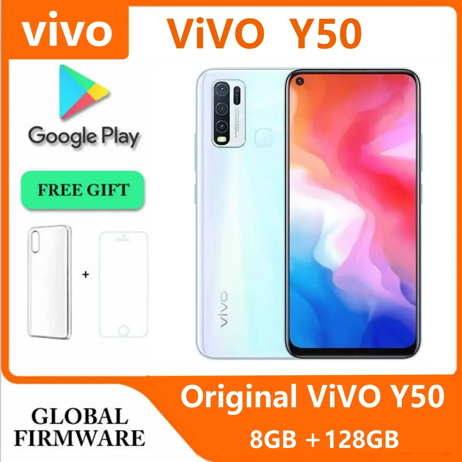 هاتف ذكي VIVO Y50 8GB 128GB 5000mAh 4G أصلي 6.51 بوصة 2340x1080px CPU Snapdragon 13MP + 16MP 4 كاميرات أندرويد