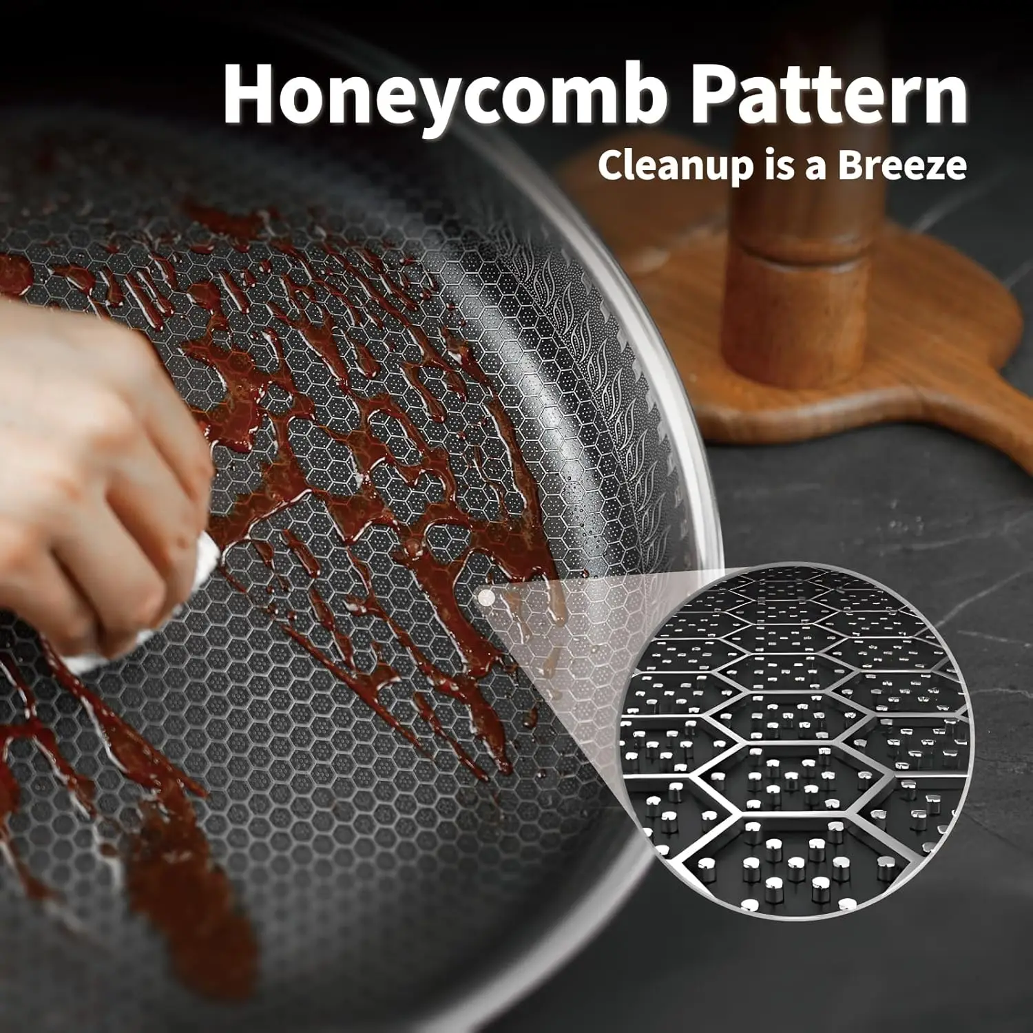 Hybrid Nonstick Skillet with Lid 13 Inch, Stainless Steel Paella Pan with Two Handles Multi-Functional Pan Dishwasher and Oven S