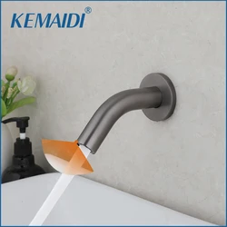 KEMAIDI Gun Grey Automatic Touch Free Sense Faucet Bathroom Basin Faucets Solid Brass Hot Cold Water Mixer Tap Wall Mounted
