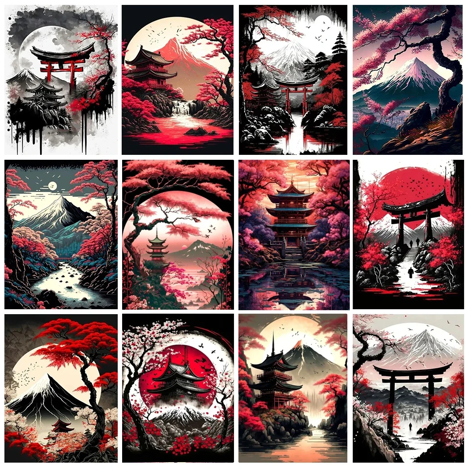 Japanese Landscape Full Square Round 5D Diamond Painting Cross Stitch Kits Mosaic Temple Mountain Fuji Home Decorative New H533