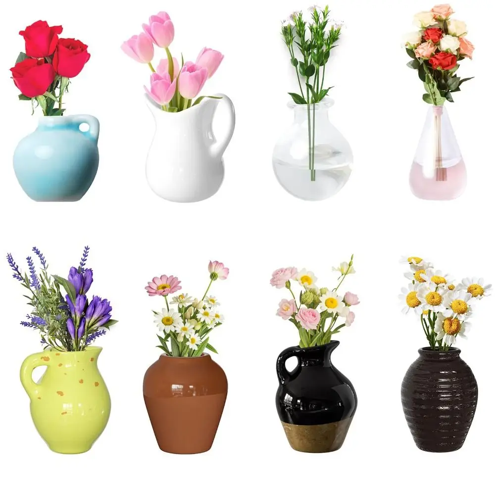 

8Pcs Resin Vase Fridge Stickers DIY 3D Refrigerator Magnets Vase Personality Excluding Plants Mini Plant Vase Living Room