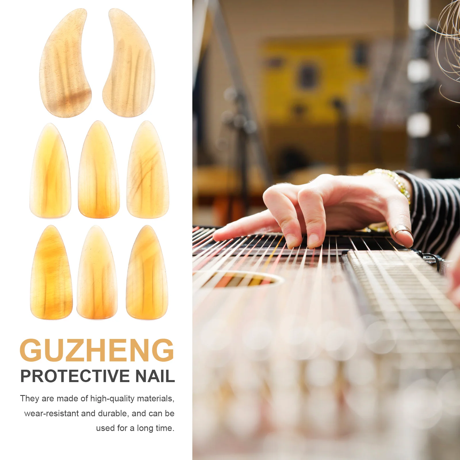 

8pcs Guzheng Finger Protectors Smooth Lightweight Picks For Warm Sound Durable Finger Nails With Groove Design Guzheng