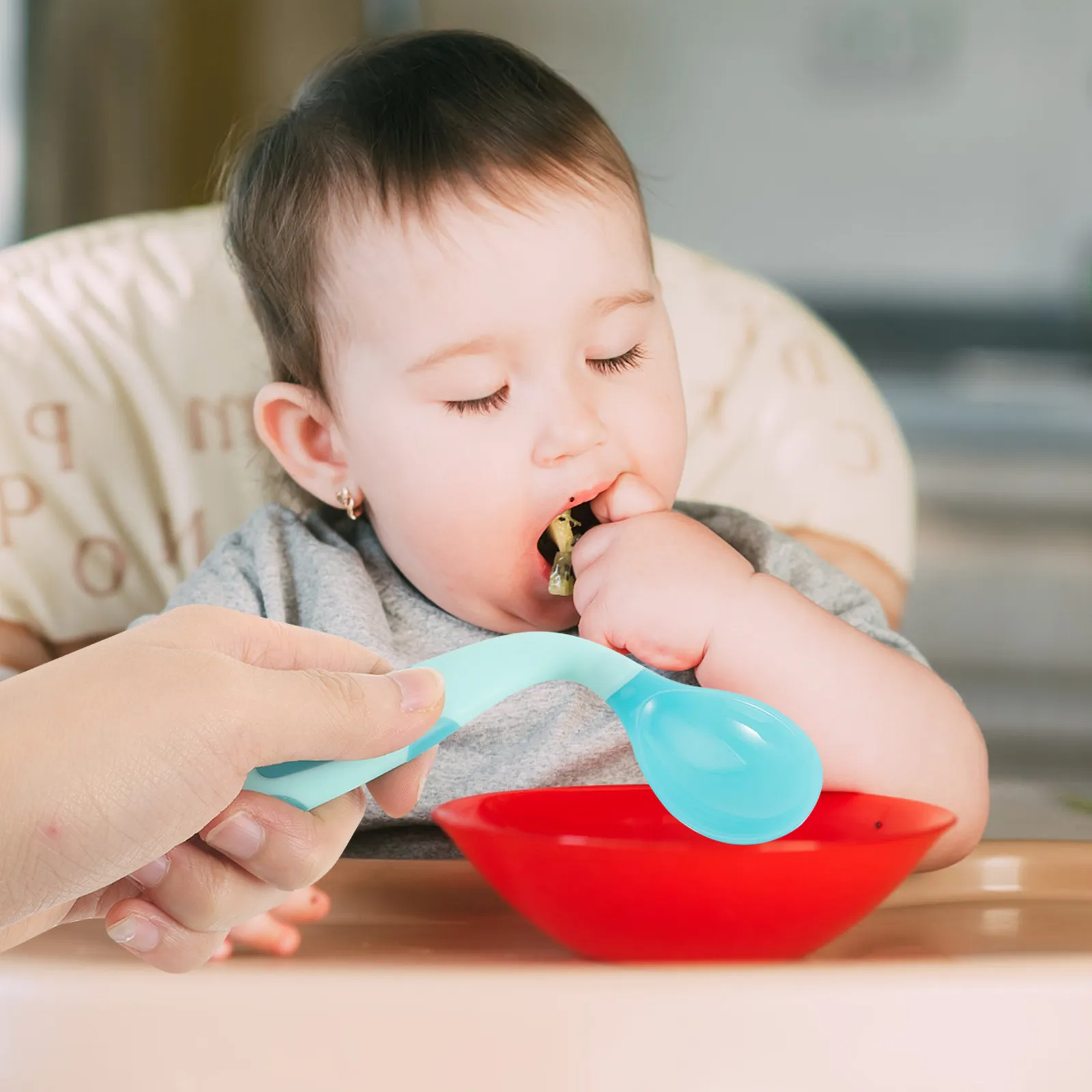 

1Set Toddler Spoon Fork Kit Left-Handed Stainless Steel Baby Feeding Utensils Portable Training Self Feeding Baby Accessories