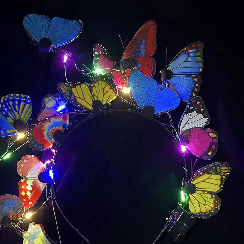 عصابة رأس نسائية فائقة الجنية تضيء بإضاءة ليد ، عصابة رأس فراشة ، إكليل زهور ، عصابات شعر ، زفاف ، عيد ميلاد ، ملحق شعر #6