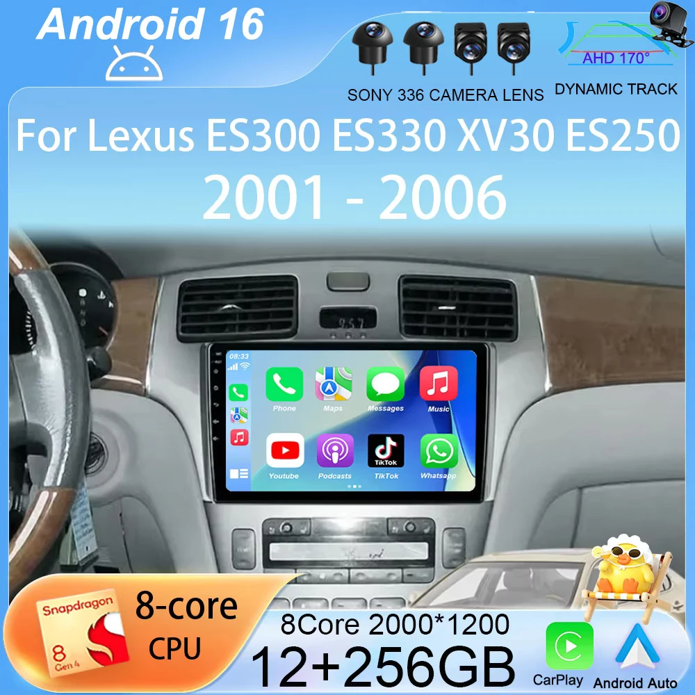 Android 16 For Lexus ES300 ES330 XV30 ES250 2001 - 2006 Car Radio Multimedia Video Player Auto Carplay GPS Stereo NO 2Din DVD