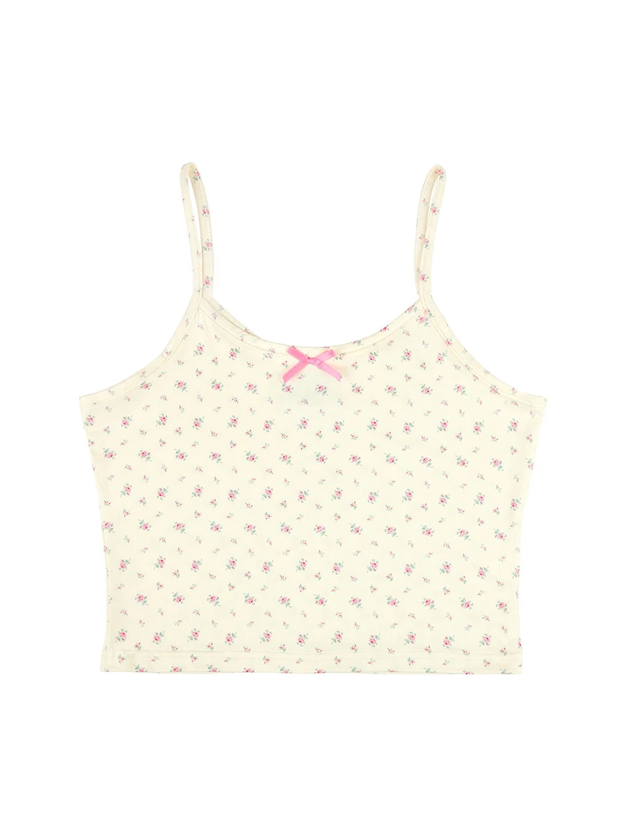 Conjunto de pijama feminino com estampa de laço, camisola sem mangas com shorts, roupa de dormir