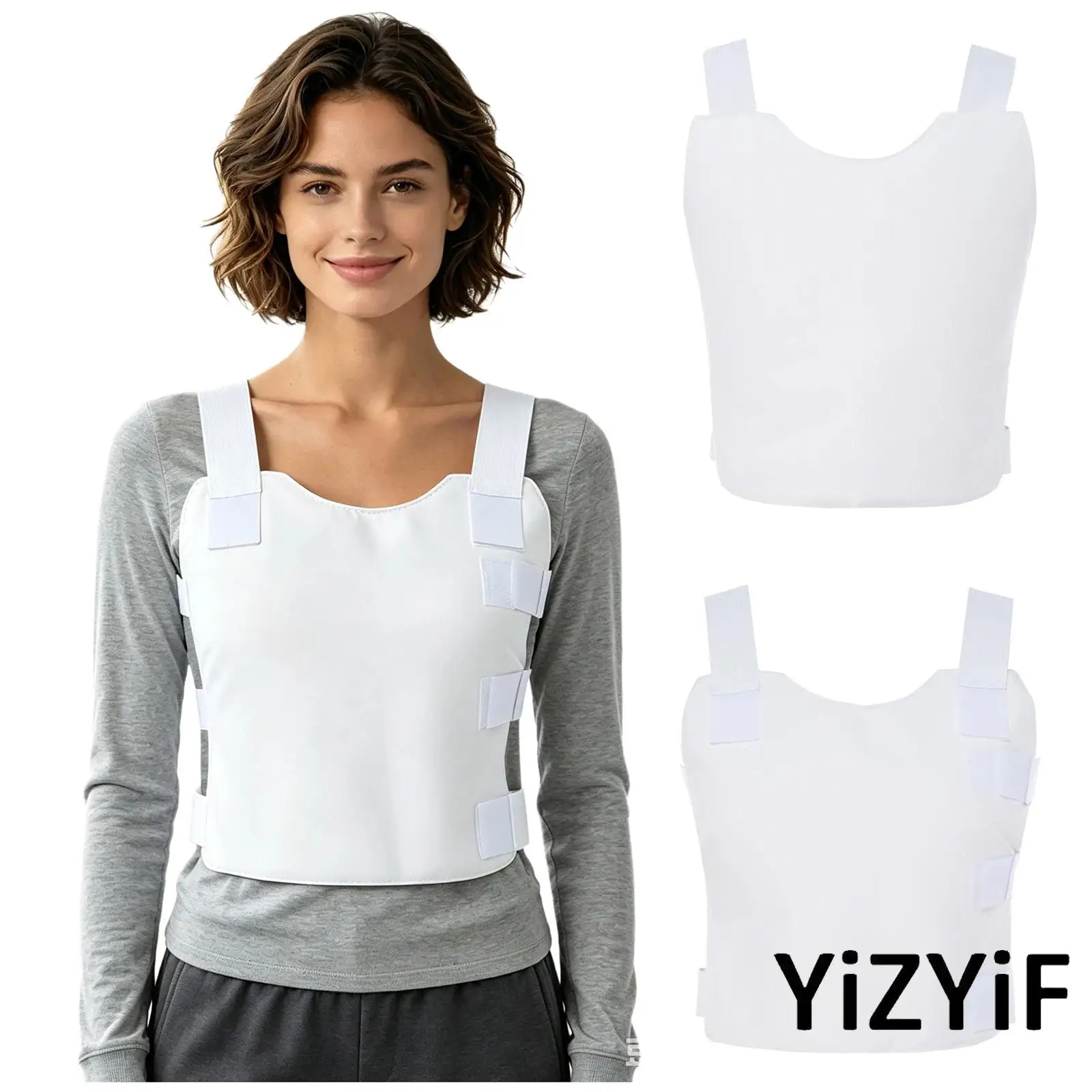 Unisex Womens Recovery Chest Vest Top Elastic Hook Loop Closure Padded Compression Support for Post Surgery Adults
