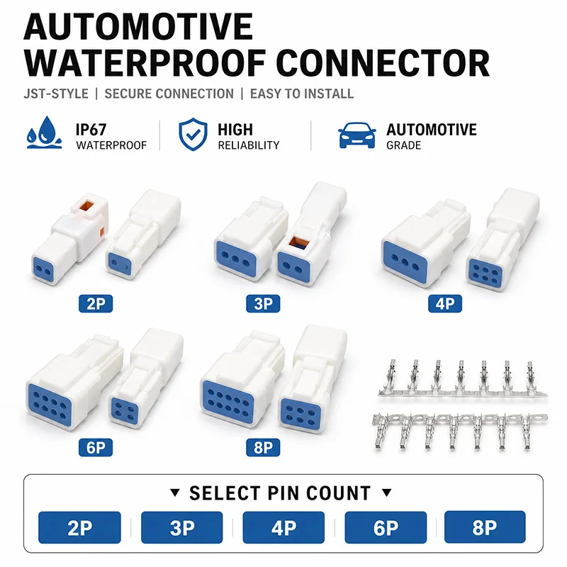 JST-Style Automotive Waterproof Connector 2 3 4 6 8 Pin Wire Terminals Electric Plug Sealed Socket Kit For Car Motorcycle Truck