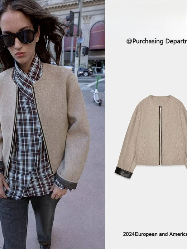 Spring 2026 Women's Pilot Jaet Leather Effect Outerwear Simple Sle Stand Version Decorative Strap PU Leather Long S...