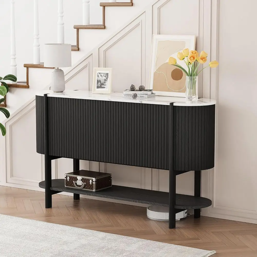 Storage Console Table with 2 Drawers and Shelf, Ideal for Entryway or Living Room, Black
