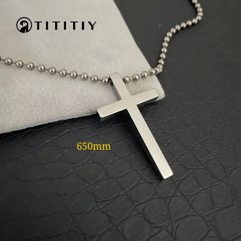 

New 3mm Wide Pure Titanium beaded Necklace Glossy Pure Titanium Cross Ultra Light Anti Allergic Man Woman Necklace Classic 650mm