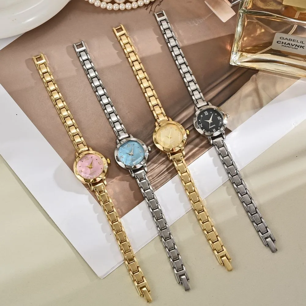Casual Gold Women's Quartz Watch Roman Numerals Circle Bracelet Watch Small Dial Ladies Wristwatches Gifts