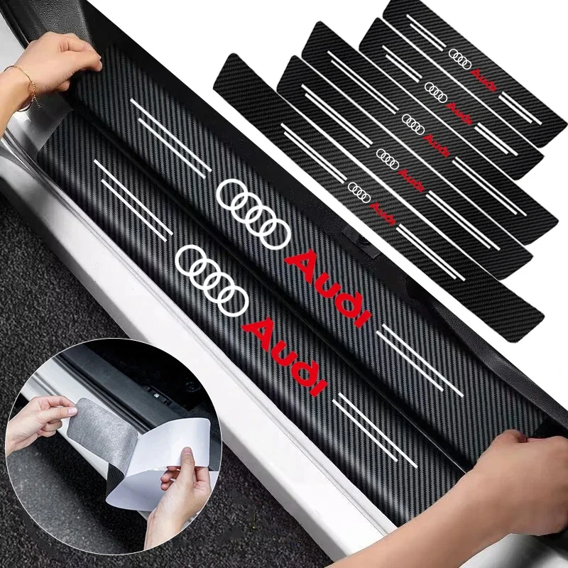 Image of Für Audi A3 A4 A5 A6 A7 Q3 Q5 Q7 Auto-Styling Schwellenschutzleiste Kohlefaser Anti-Kratz-Aufkleber Türschwellerschutz Zubehör