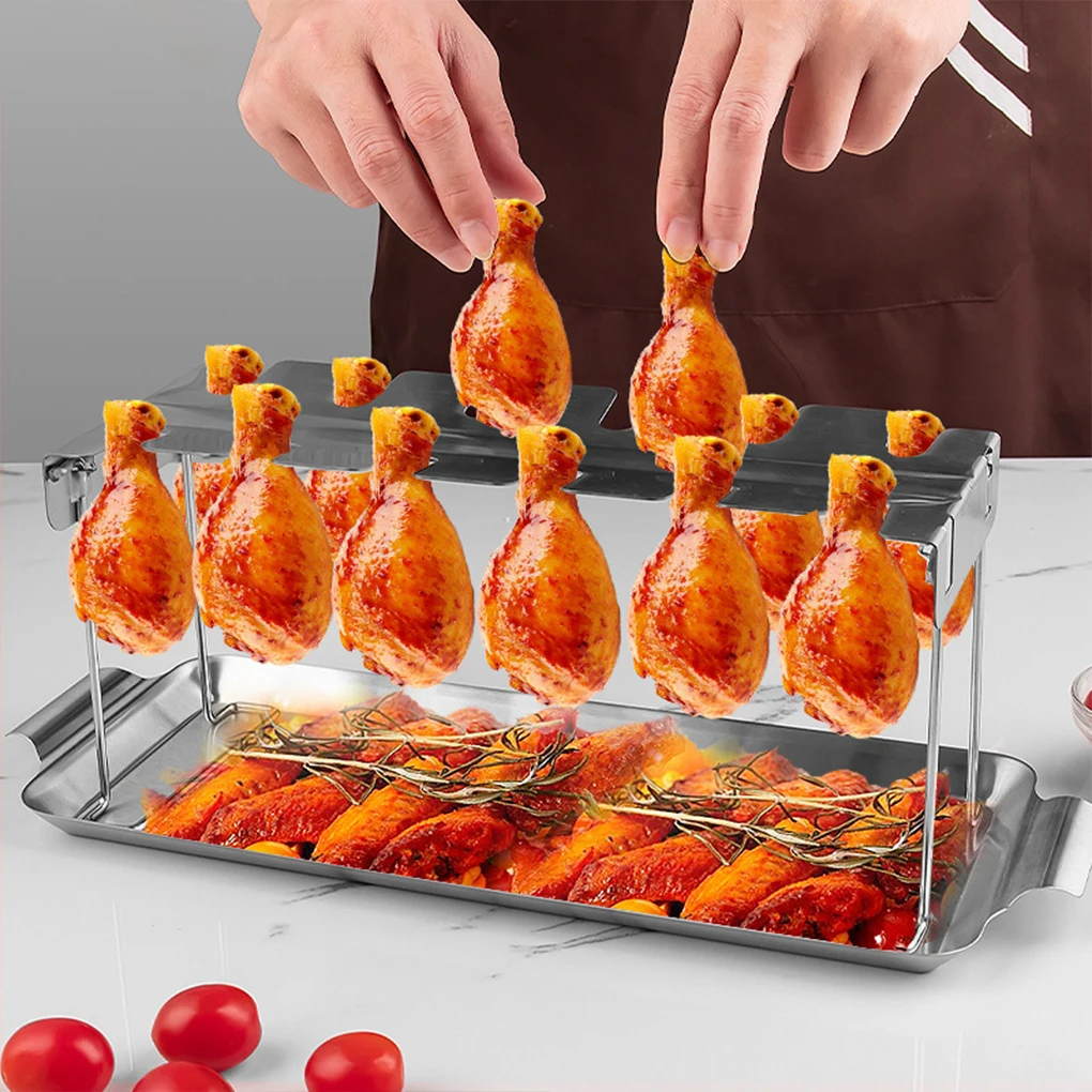 BBQ Stainless Steel Barbecue Chicken Wing and Leg Rack Beef Chicken Wing Leg Grill Barbecue Cooking Drumstick Oven Roaster Stand