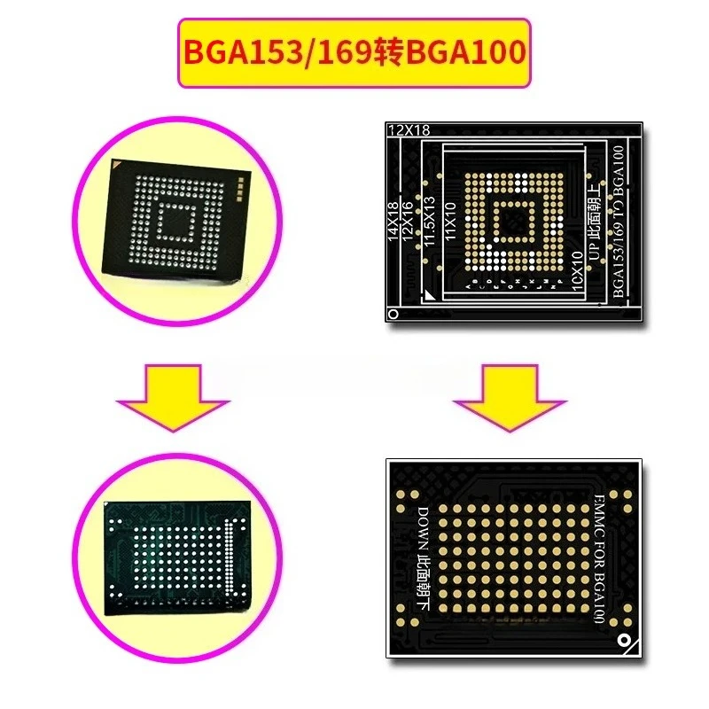 BGA153 to BGA100 adapter board BGA169 adapter sticker, car navigation EMMC chip, conversion small board
