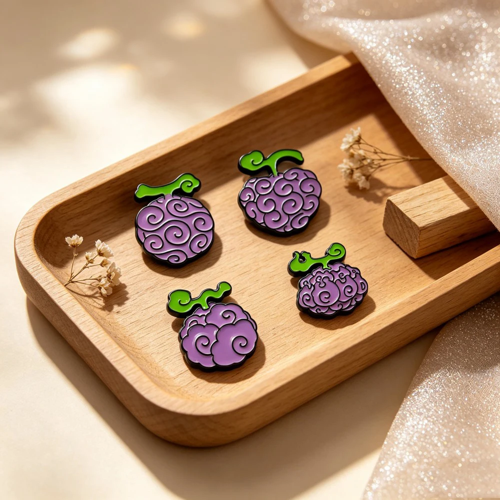 4pcs Anime Devil Fruit Enamel Pin Collection Set, Cute Cartoon Badge for Jacket Bag Accessory, Ideal Gift for Otaku